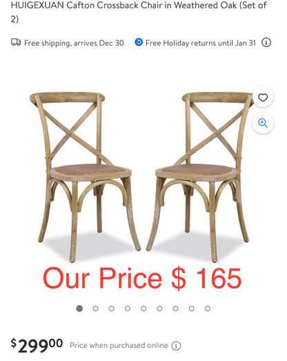 HUIGEXUAN Cafton Crossback Chair in Weathered Oak (Set of 2)