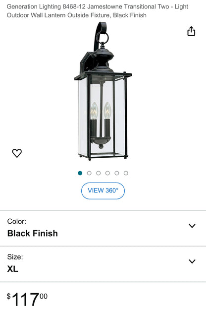 Generation Lighting 8468-12 Jamestowne Transitional Two - Light Outdoor Wall Lantern Outside Fixture, Black Finish