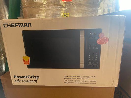 Chefman Microcrisp 1.0 cu. ft. Countertop Microwave Oven + Crisper, 1800 Watts - Biack, New