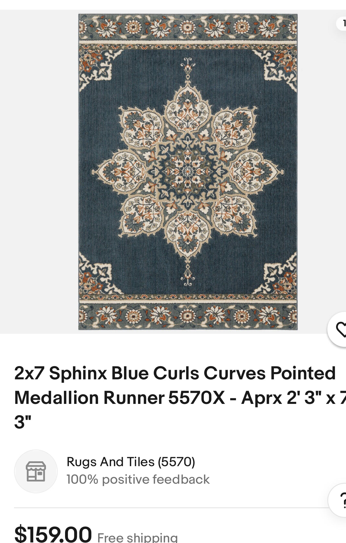 2x7 Sphinx Fiona Blue Curls Curves Pointed Medallion Runner 5570X - Aprx 2' 3" x 7'"