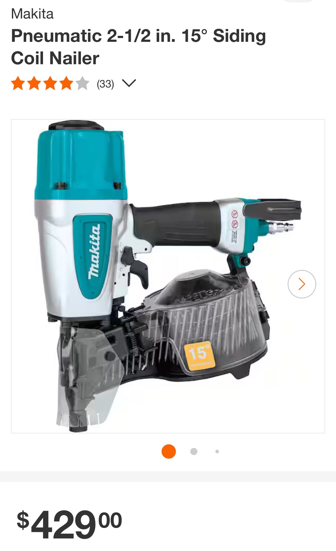 Makita 2-1/2in Pneumatic Roofing/Siding Coil Nailer