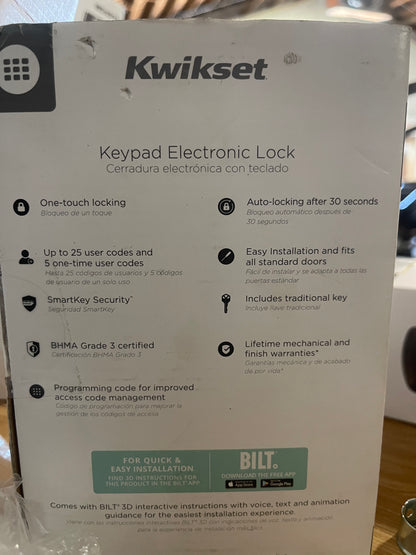 Kwikset Powerbolt 250 Keypad Electronic Lock Venetian Bronze Finish