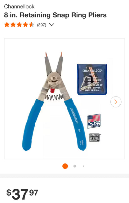 Channellock
8 in. Retaining Snap Ring Pliers