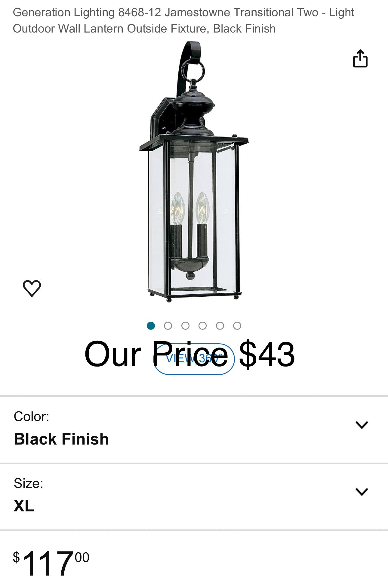 Generation Lighting 8468-12 Jamestowne Transitional Two - Light Outdoor Wall Lantern Outside Fixture, Black Finish