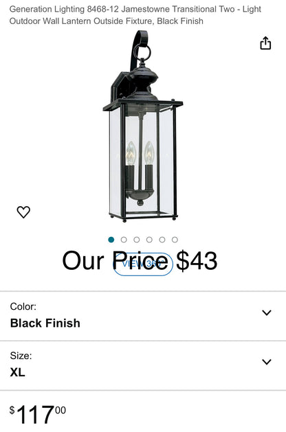 Generation Lighting 8468-12 Jamestowne Transitional Two - Light Outdoor Wall Lantern Outside Fixture, Black Finish