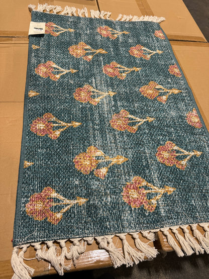 Floral Block Printed Blue Rug Blue - Threshold 2’x 3’