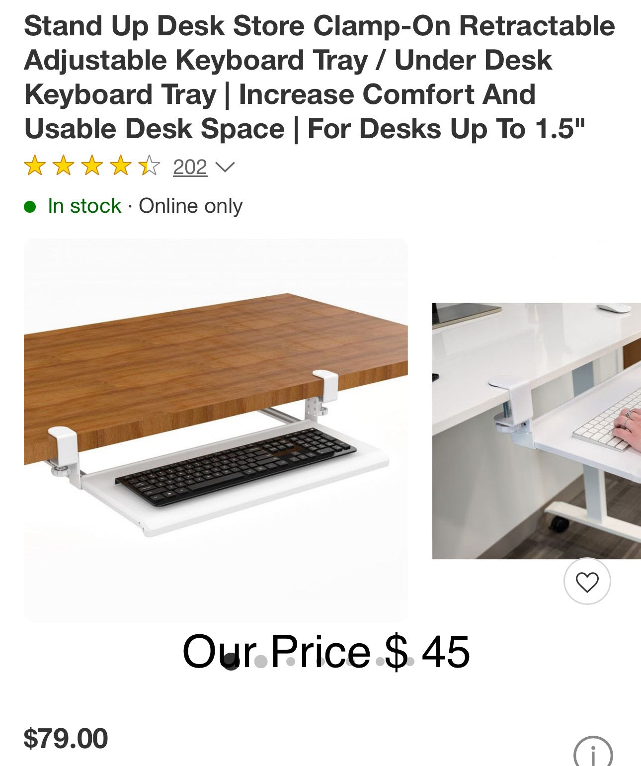 Stand Up Desk Store Clamp-On Retractable Adjustable Keyboard Tray / Under Desk Keyboard Tray | Increase Comfort And Usable Desk Space | For Desks Up To 1.5"