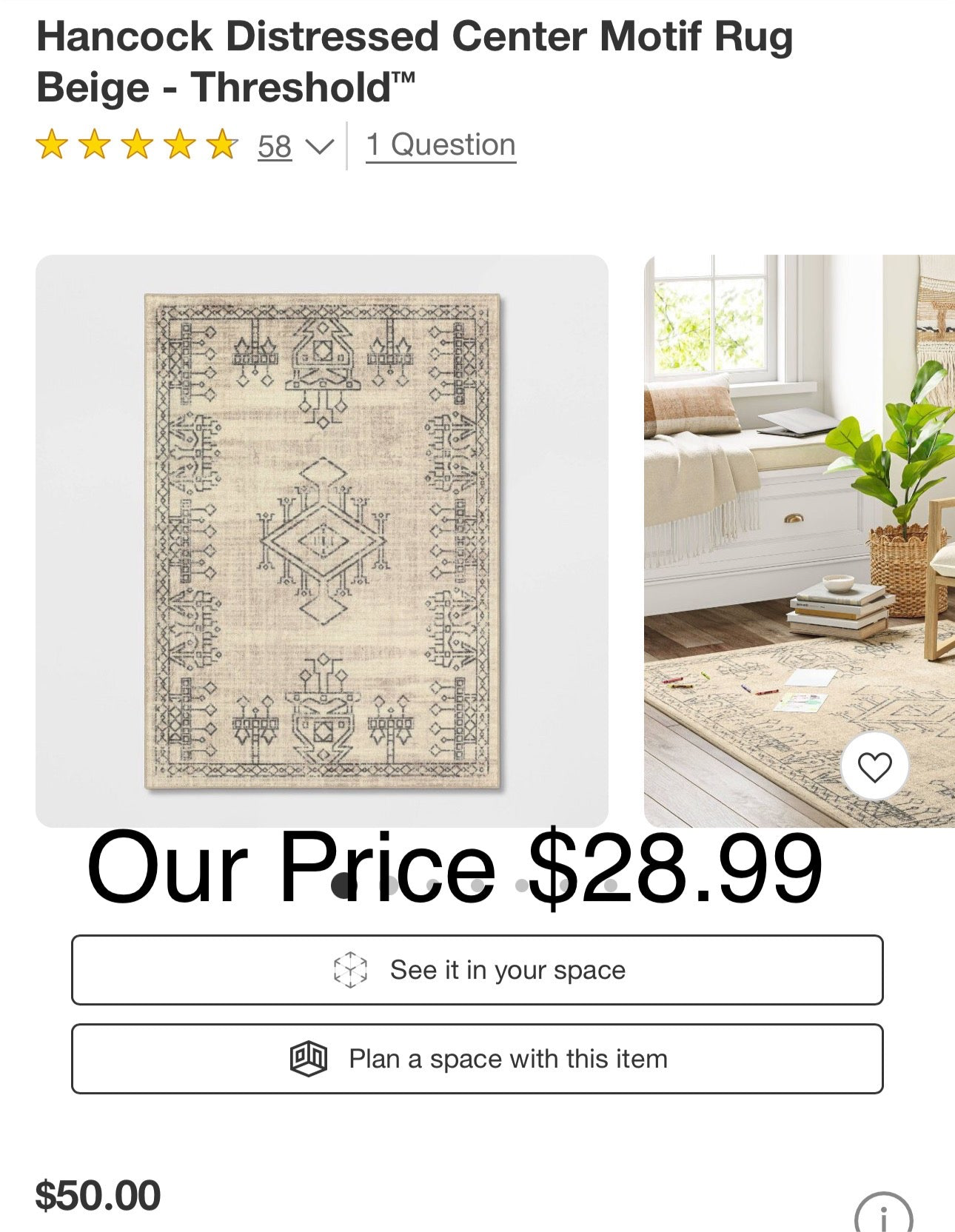 Hancock Distressed Center Motif Rug Beige - Threshold 5x 7