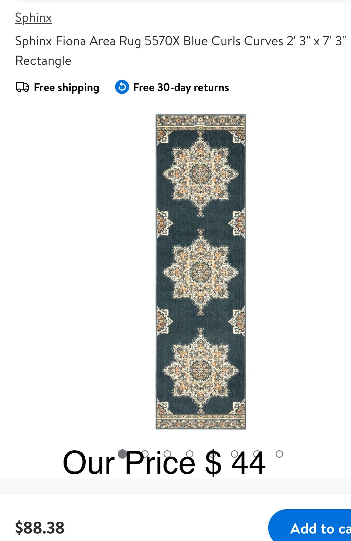 2x7 Sphinx Fiona Blue Curls Curves Pointed Medallion Runner 5570X - Aprx 2' 3" x 7'"