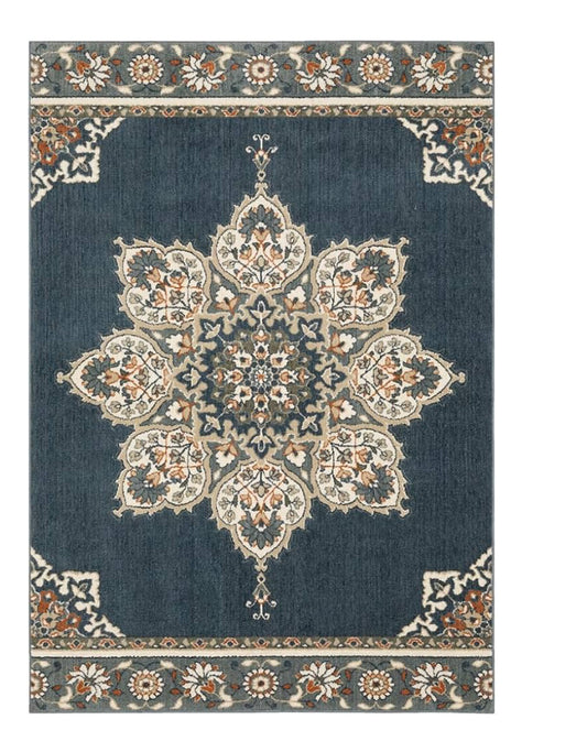 2x7 Sphinx Fiona Blue Curls Curves Pointed Medallion Runner 5570X - Aprx 2' 3" x 7'"