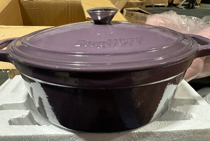 BergHOFF Neo 5 Qt. Purple Oval Cast Iron Casserole Dish with Lid