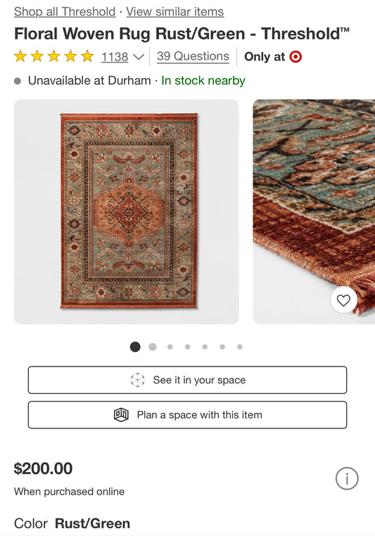 Floral Woven Rug Rust/Green - Threshold 7 by 10