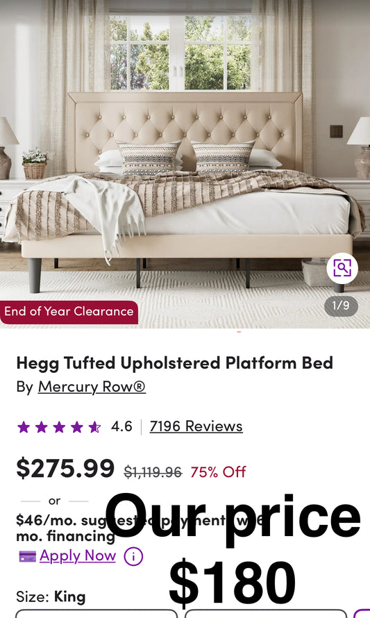 King size 
Hegg Tufted Upholstered Platform Bed