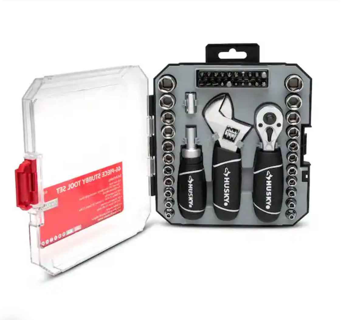 1/4 in. and 3/8 in. Stubby Ratchet and Socket Set (46-Piece)