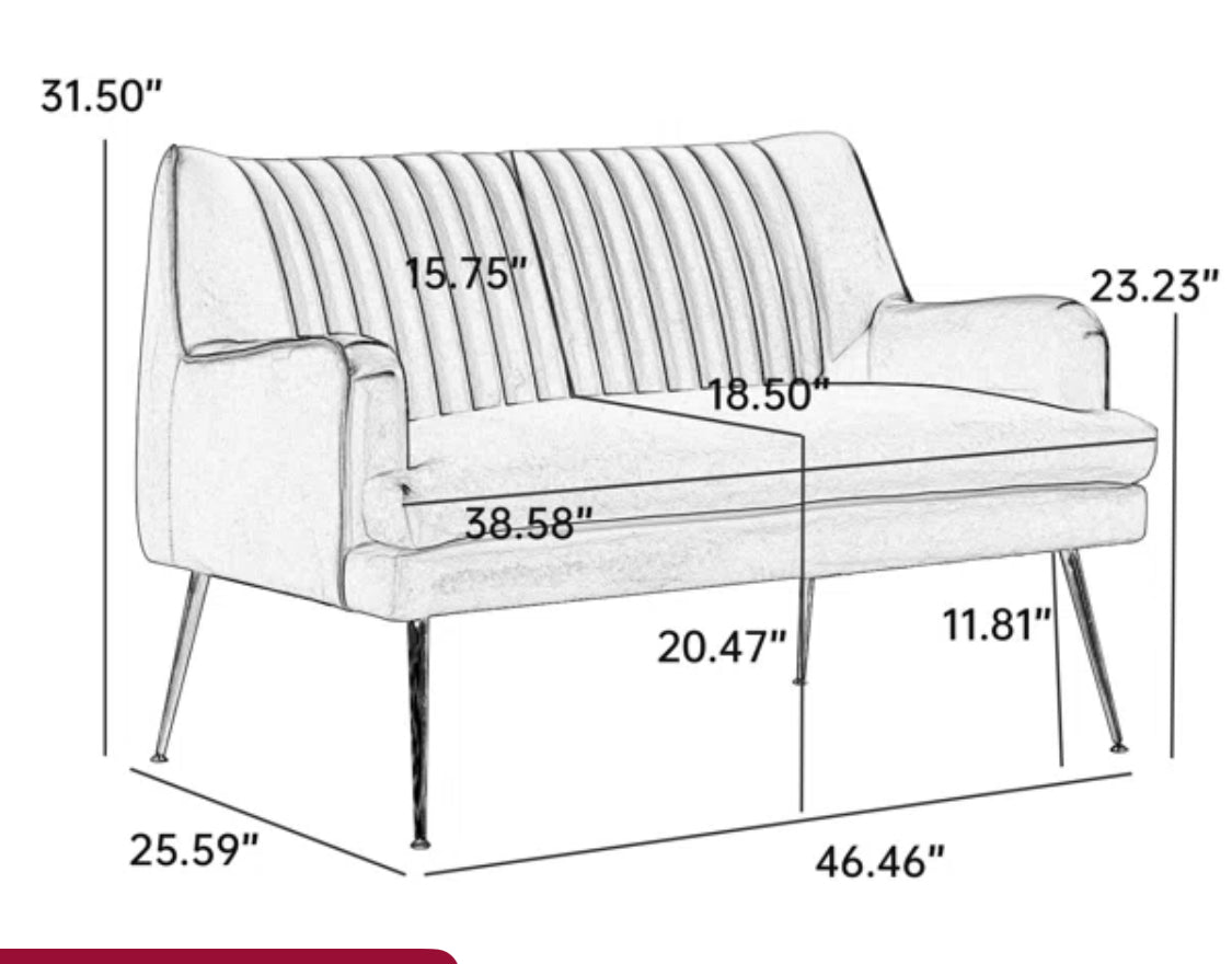 Teardo 46.5" Wide Modern and Stylish Comfortable Velvet
Upholstered Loveseat Sofa with Metal Feet