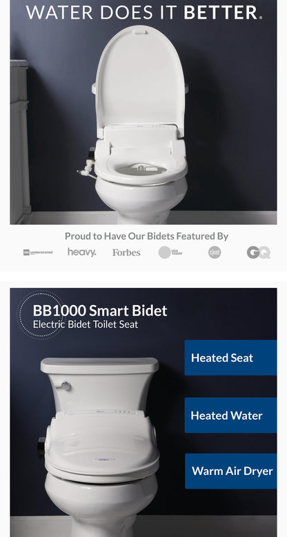 Bio Bidet BB1000 Electric Bidet Toilet Seat, Warm Water with Air Dryer, Heated Seat with Slow Close Lid, Remote Control, Elongated White