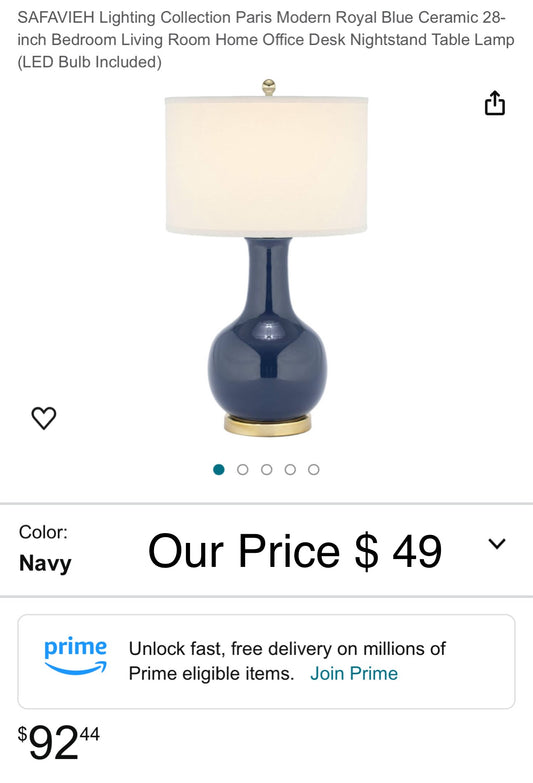 SAFAVIEH Lighting Collection Paris Modern Royal Blue Ceramic 28-inch Bedroom Living Room Home Office Desk Nightstand Table Lamp (LED Bulb Included)