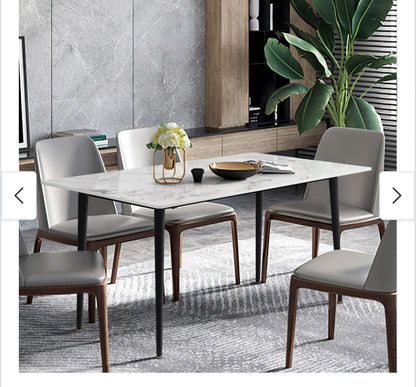 UNHO Modern Dining Table with Slate Stone Top and Metal Legs Rectangle - 47.2x27.5x30 inch - Italian Gray