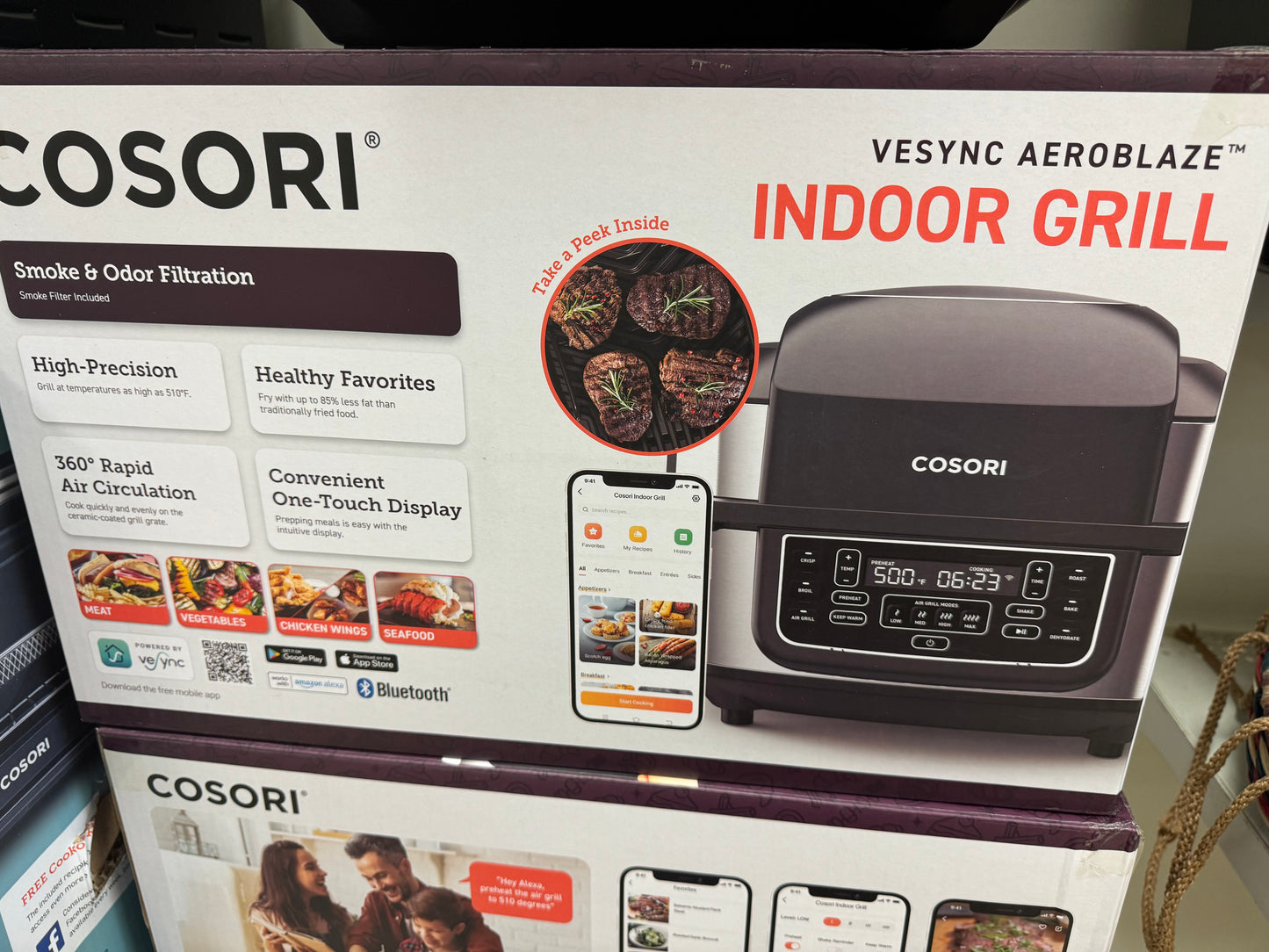 COSORI Electric Smokeless Indoor Grill & Smart XL Air Fryer Combo, 8-in-1, 6QT