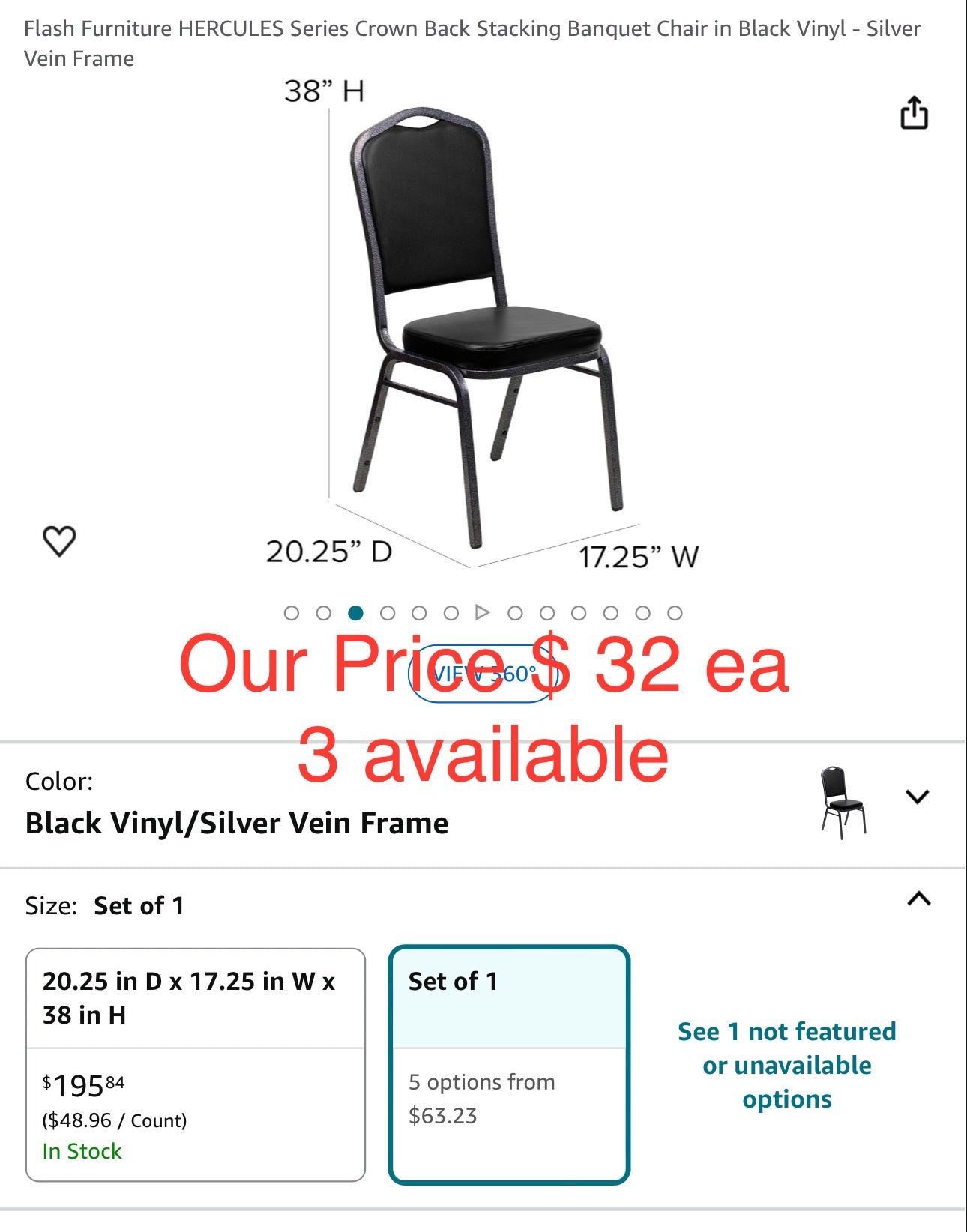 Flash Furniture HERCULES Series Crown Back Stacking Banquet Chair in Black Vinyl - Silver
Vein Frame