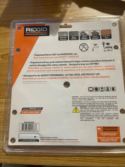 Ridgid 10"- 7/8"-5/8" Arbor Max RPM 6,115 Masonry Diamond Blade - Wet/Dry