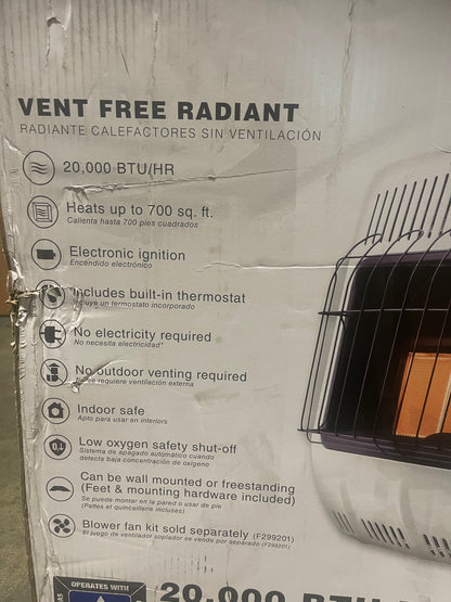 20,000 BTU Vent Free Radiant
Natural Gas Heater