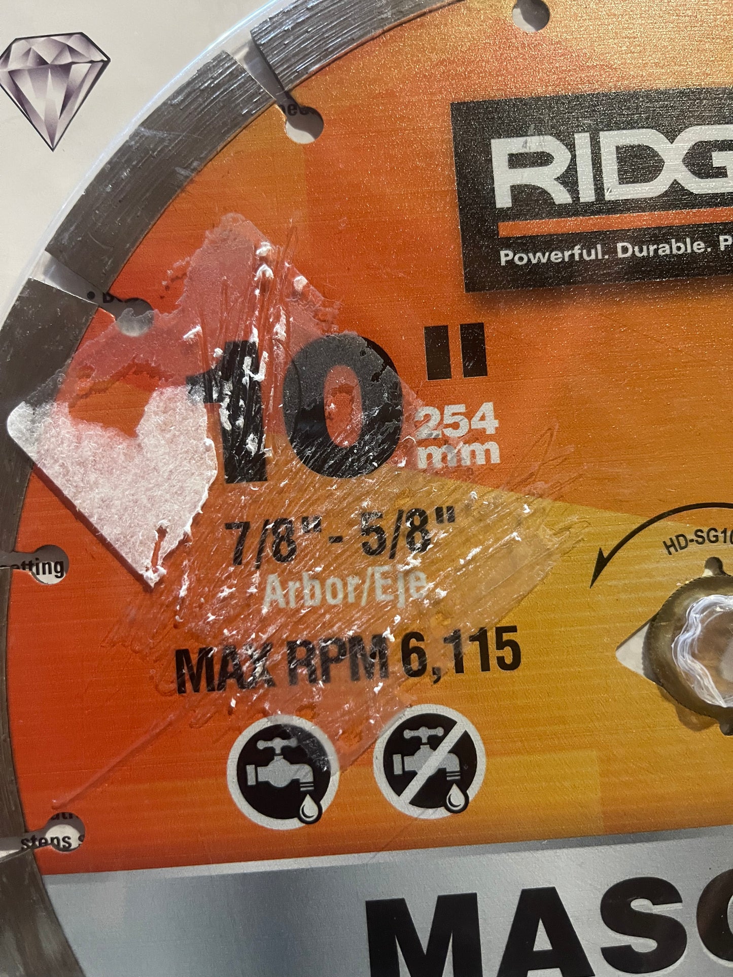 Ridgid 10"- 7/8"-5/8" Arbor Max RPM 6,115 Masonry Diamond Blade - Wet/Dry