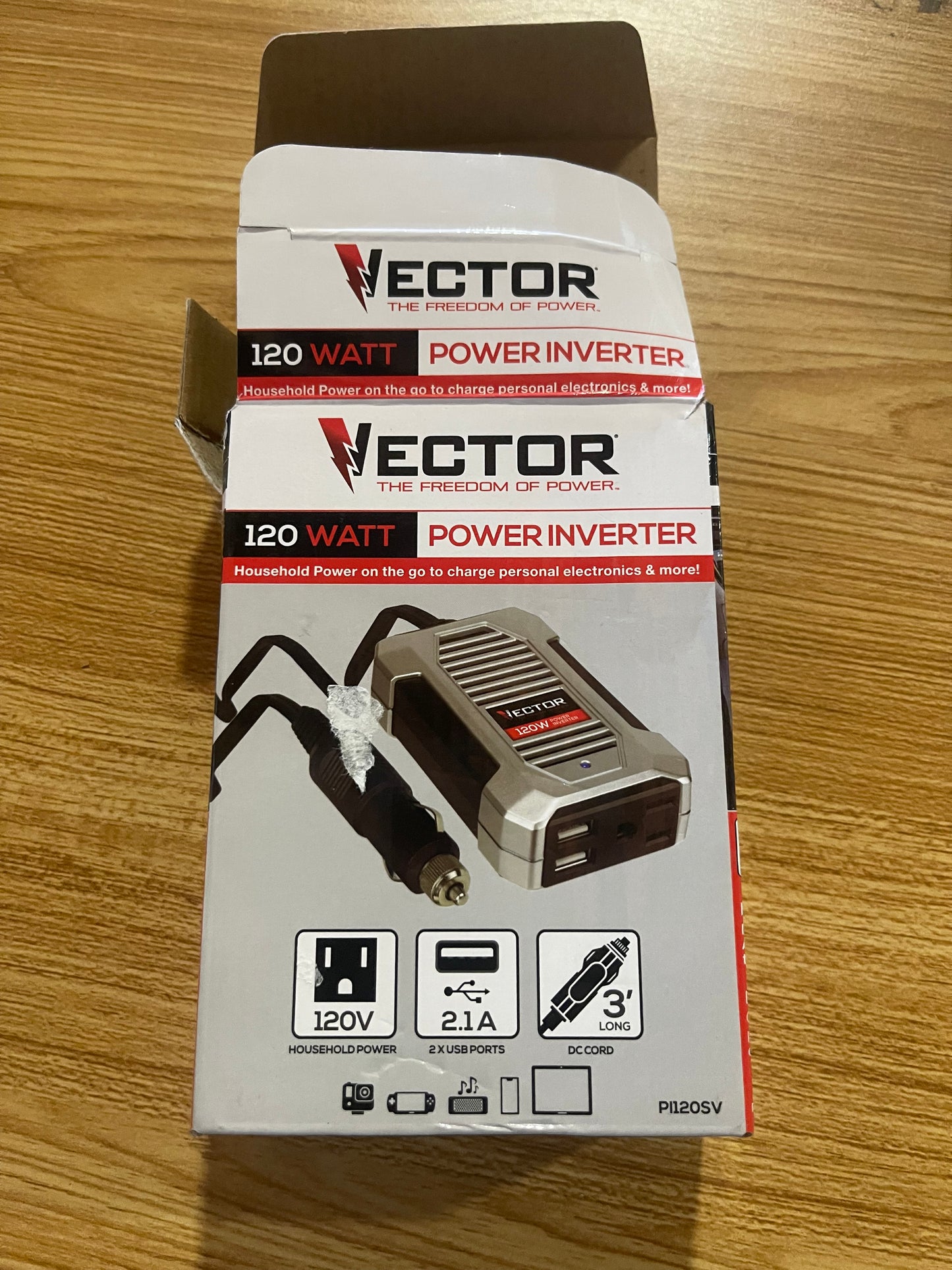 VECTOR 120 Watt Power Inverter, PI120SV, 12V DC, 120V AC Dual USB Charging Ports