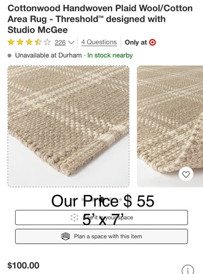 Cottonwood Hand Woven Plaid Wool/Cotton Area Rug - Threshold™ designed with Studio McGee 5'x7'