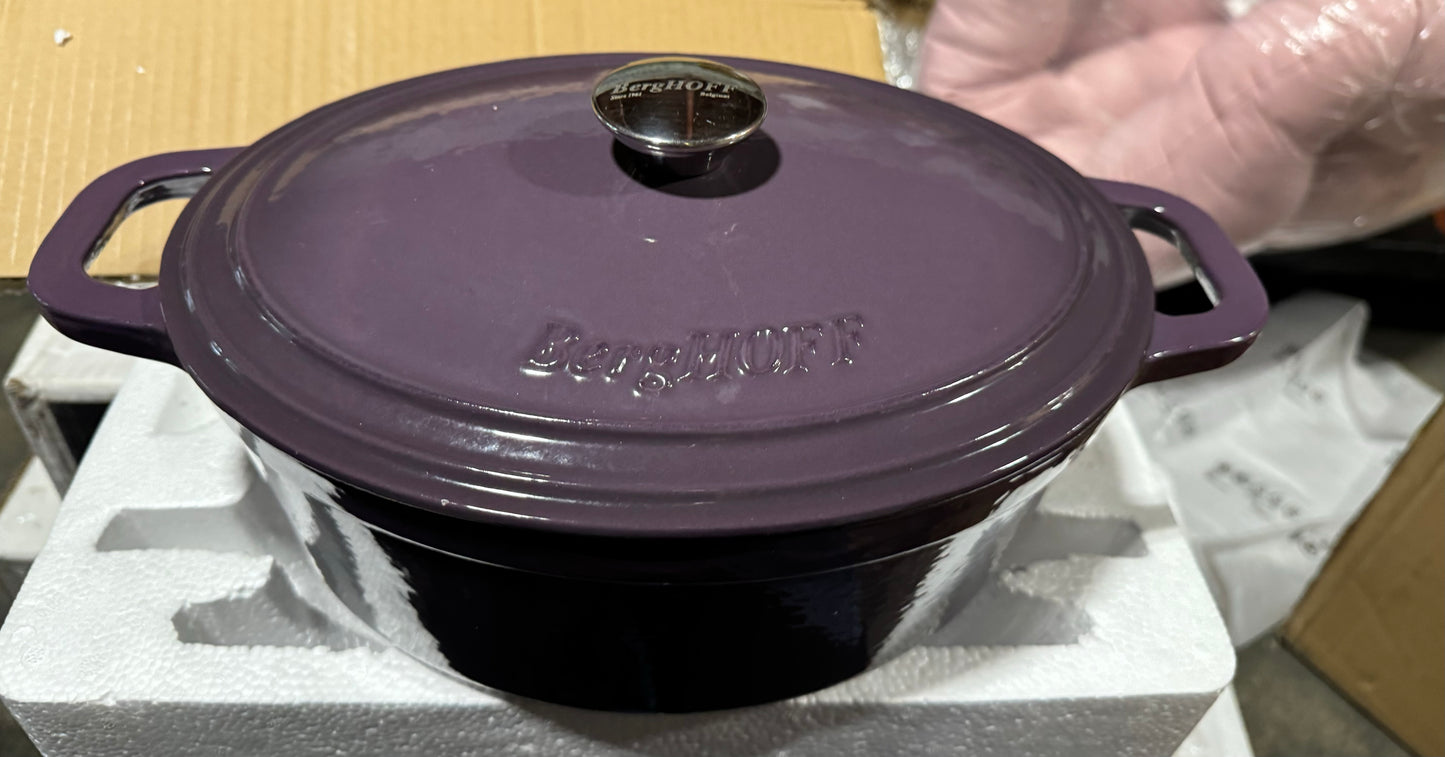 BergHOFF Neo 5 Qt. Purple Oval Cast Iron Casserole Dish with Lid