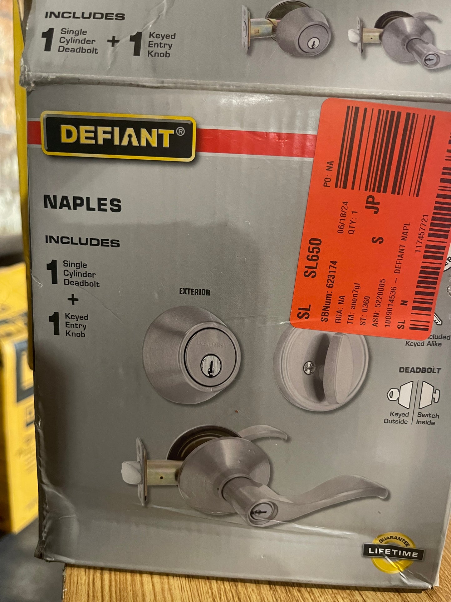 Defiant Door Handle Naples Satin Nickel Combo Pack w/Single Cylinder Deadbolt