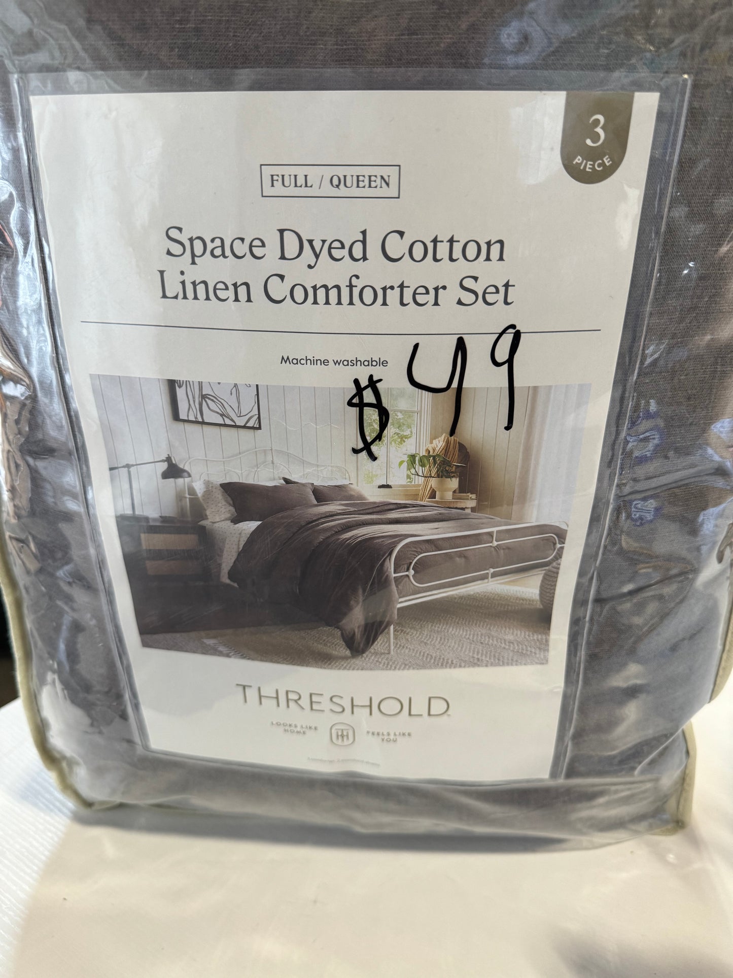 Full/Queen Space Dyed Cotton Linen Comforter & Sham Set - Threshold