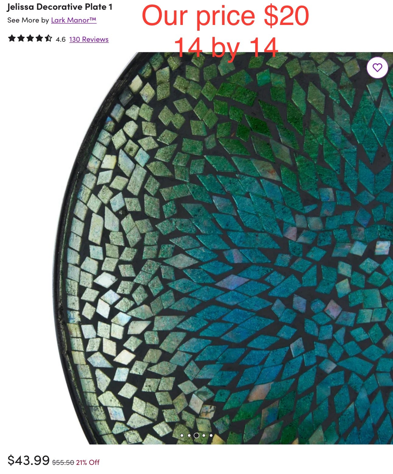 DecMode 2" Round Abstract Handmade Mosaic Inspired Green
Glass Charger