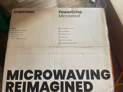 Chefman Microcrisp 1.0 cu. ft. Countertop Microwave Oven + Crisper, 1800 Watts - Biack, New