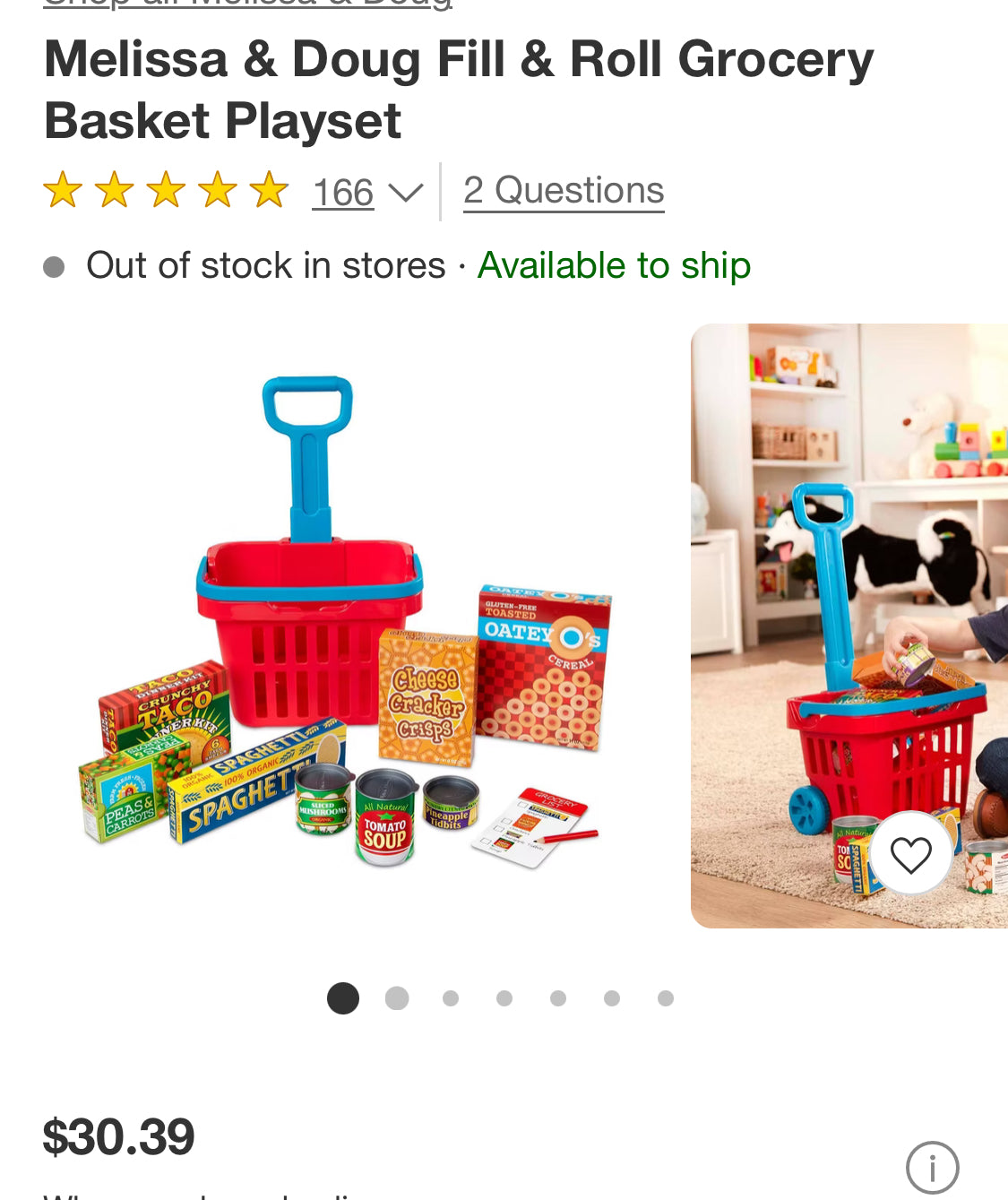 Melissa & Doug Fill & Roll Grocery Basket Playset