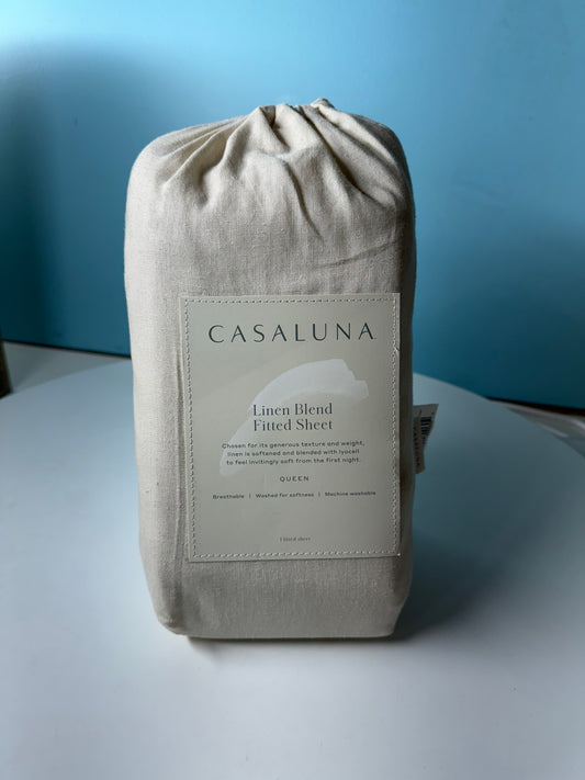 Casaluna - Linen Blend Fitted Sheet, Queen, natural color