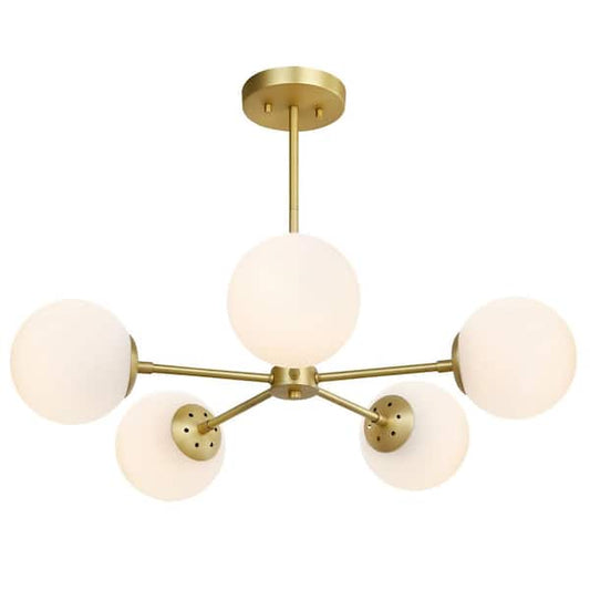 Grammercy 5-Light Brass/White in Chandelier