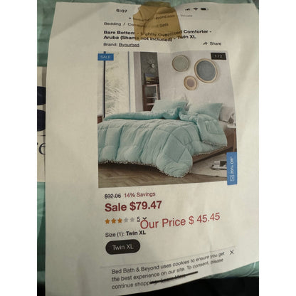 Bare Bottom - Lightly Oversized Comforter - Aruba (Shams not included) - Twin XL