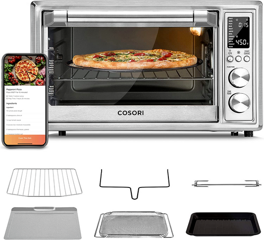 COSORI Smart 12-in-1 Air Fryer Toaster Oven Combo Convection Rotisserie & Dehydrator for Chicken, Pizza and Cookies, Recipe&Accessories Included, 30L, Silver – A Certified for Humans Device